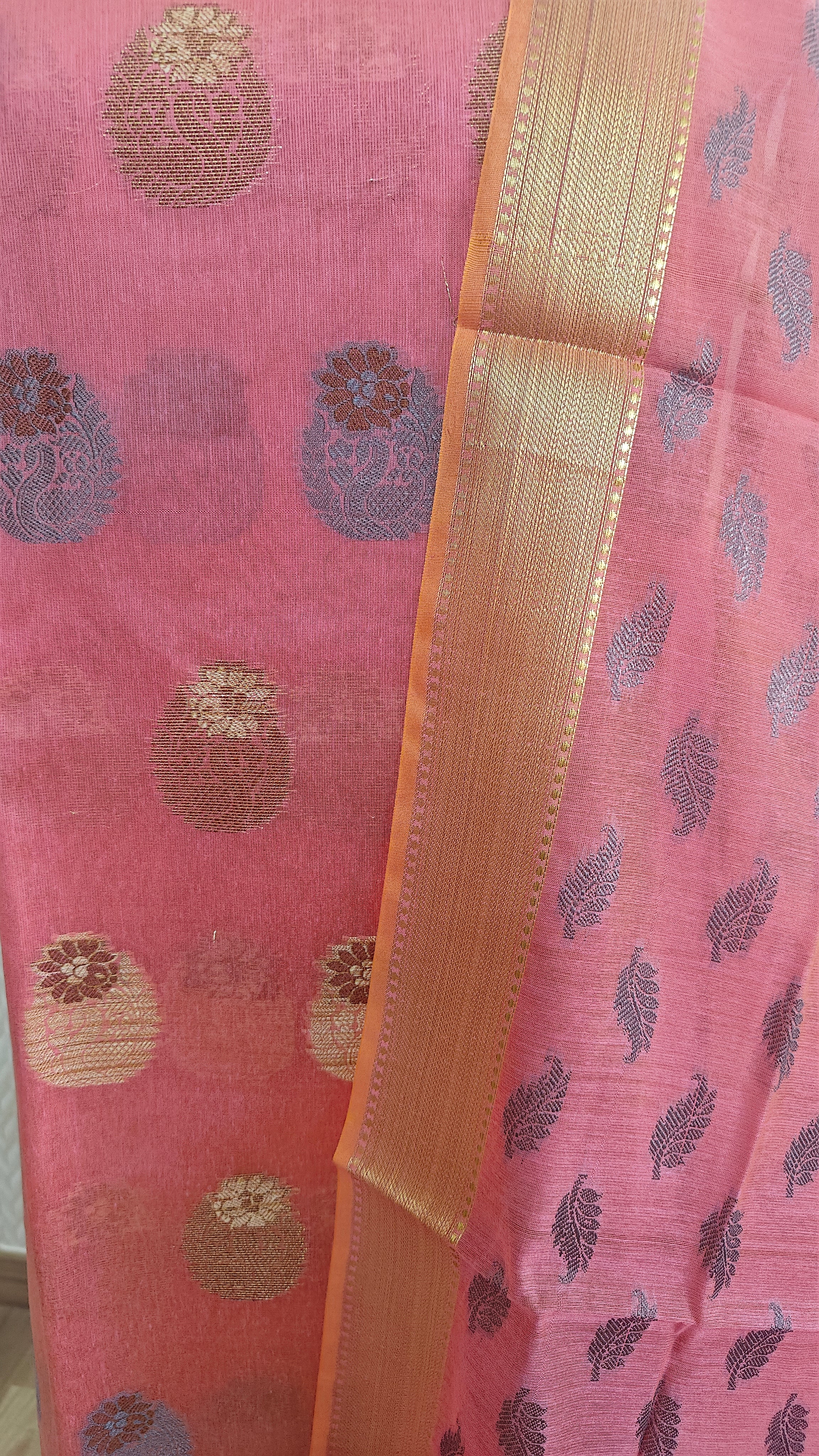 Cotton pink banarasi dupatta suit