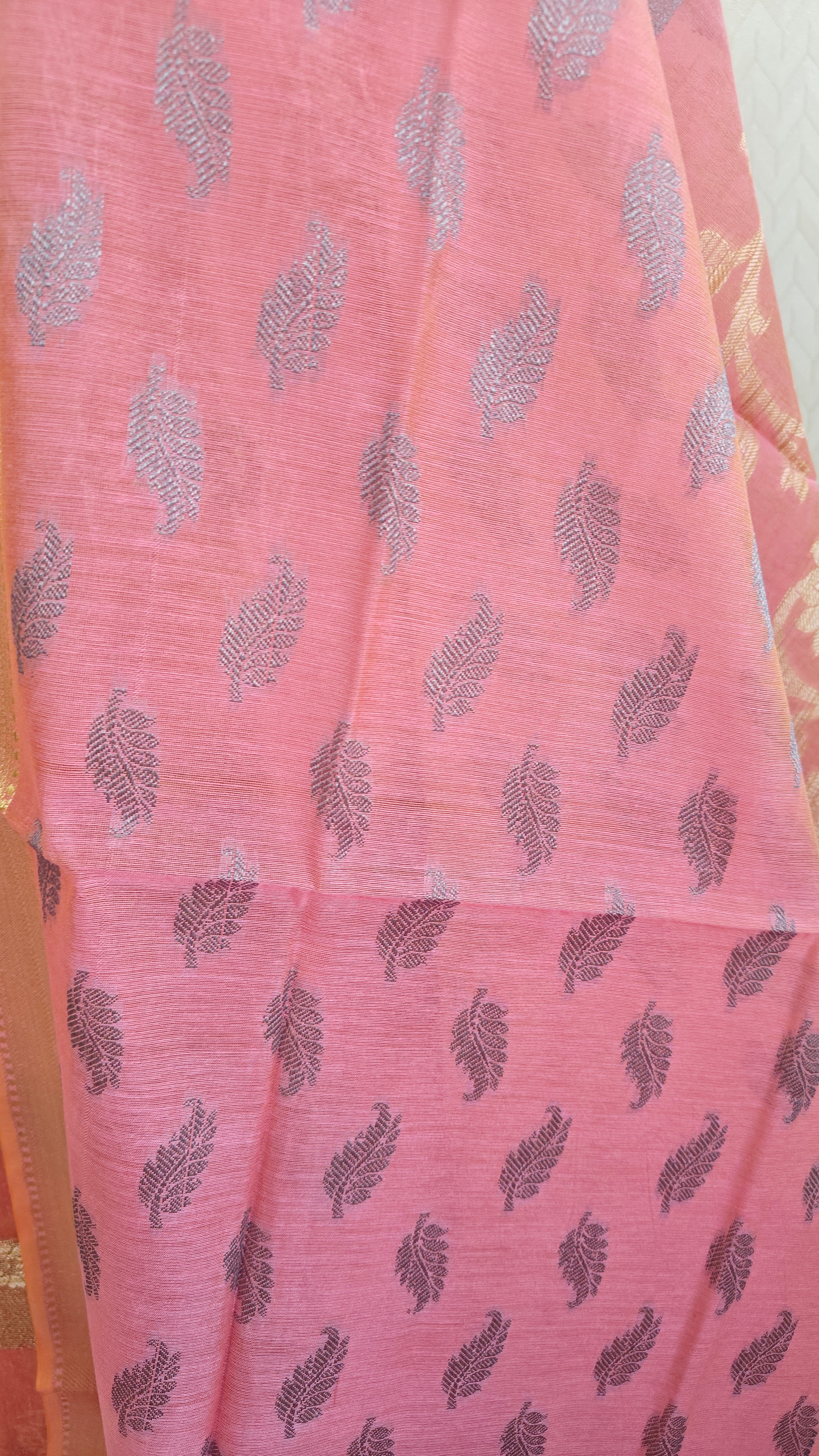 Cotton pink banarasi dupatta suit