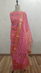 Cotton pink banarasi dupatta suit