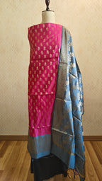 Rani & Grey Silk 3-Piece Suit with Banarasi Dupatta