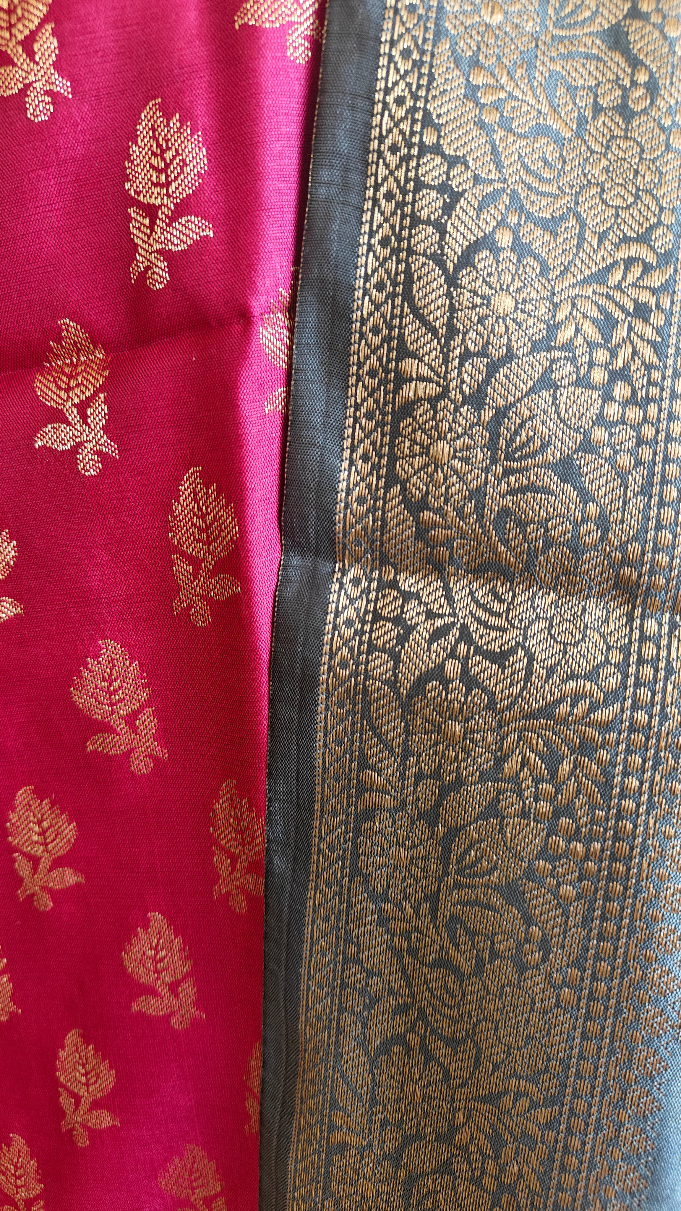 Rani & Grey Silk 3-Piece Suit with Banarasi Dupatta