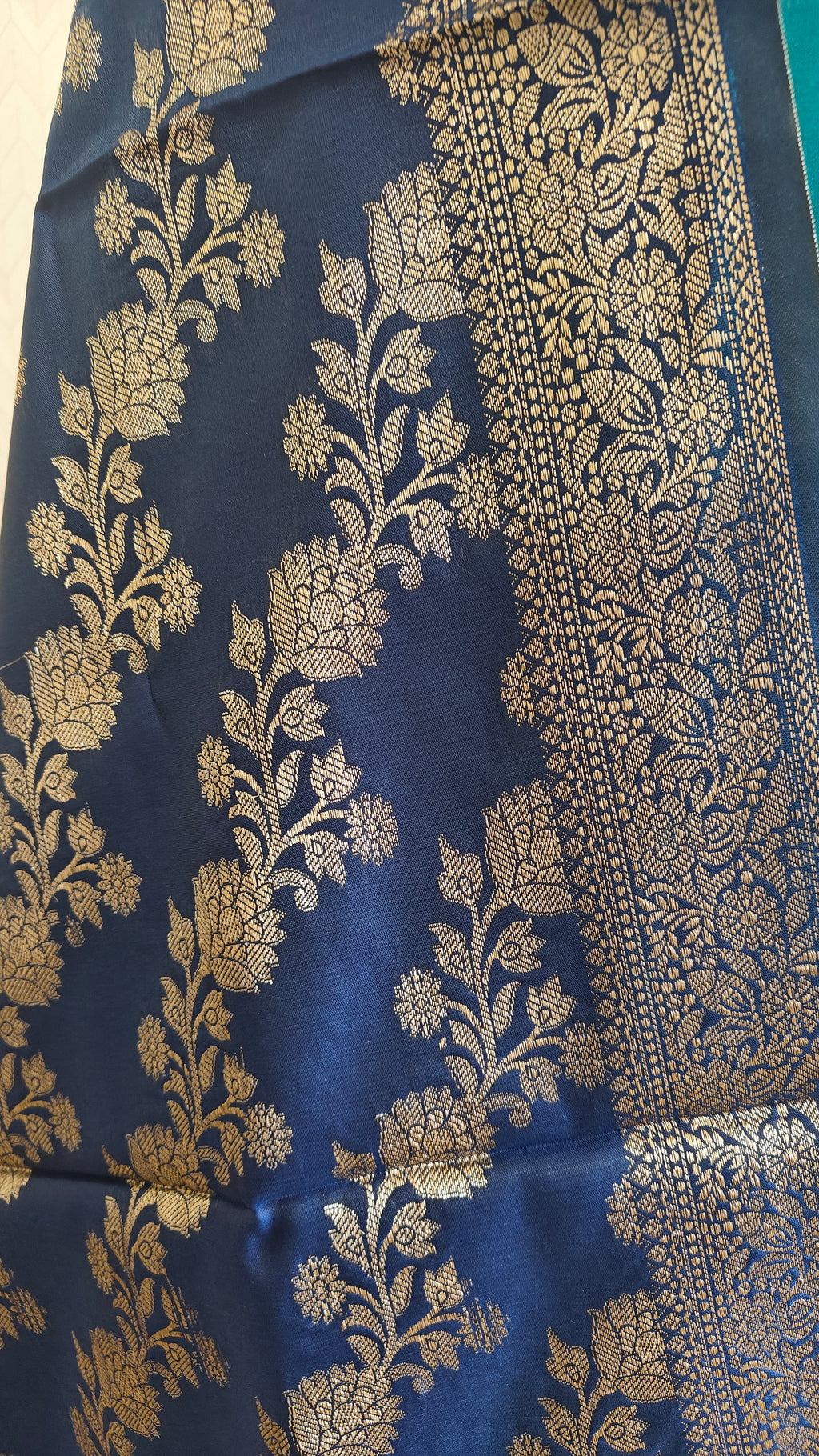 Royal Blue & Dark Green Contrast Silk Suit with Dupatta