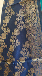 Royal Blue & Dark Green Contrast Silk Suit with Dupatta