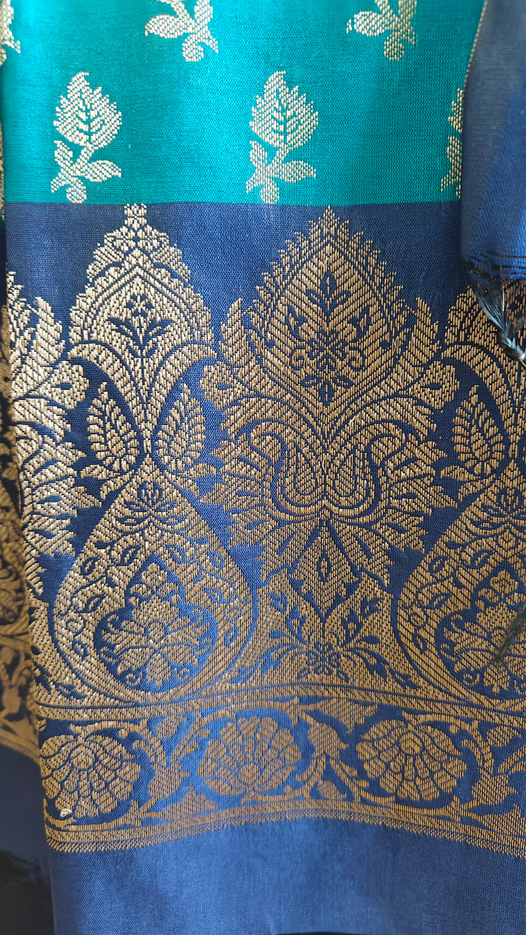 Royal Blue & Dark Green Contrast Silk Suit with Dupatta