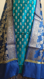 Royal Blue & Dark Green Contrast Silk Suit with Dupatta