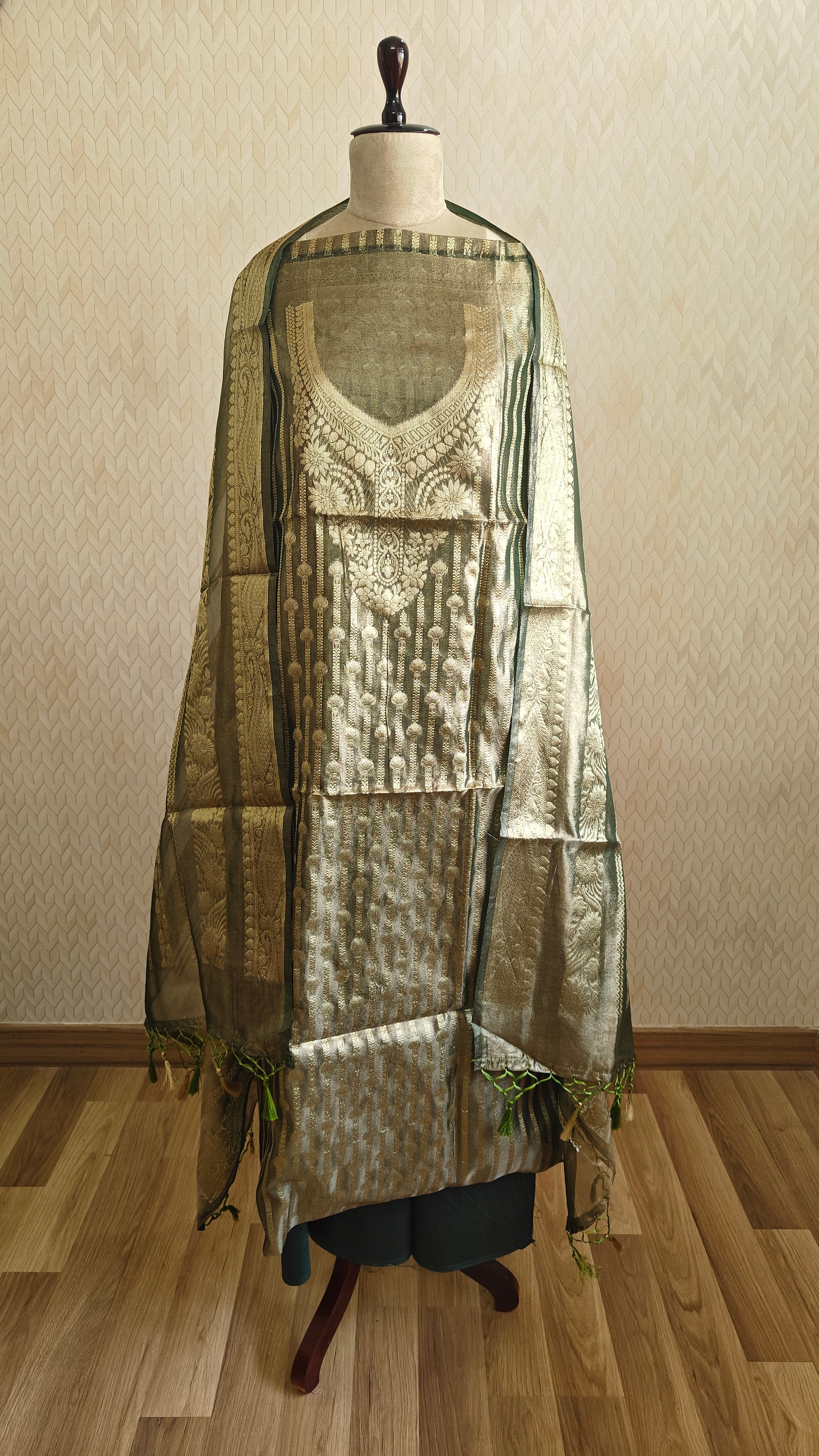 Mehndi Color Tissue Suit with Tissue Dupatta