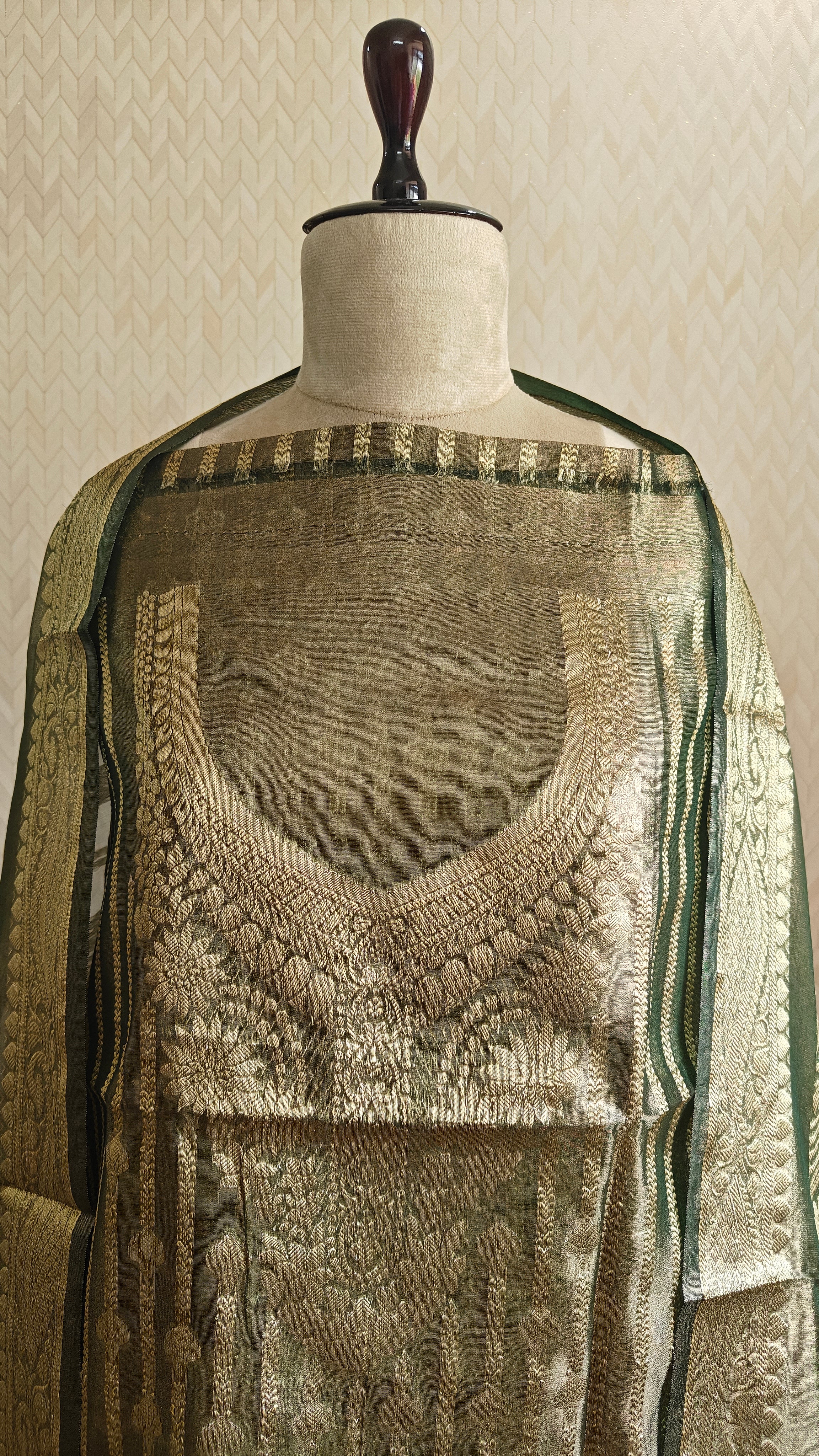 Mehndi Color Tissue Suit with Tissue Dupatta