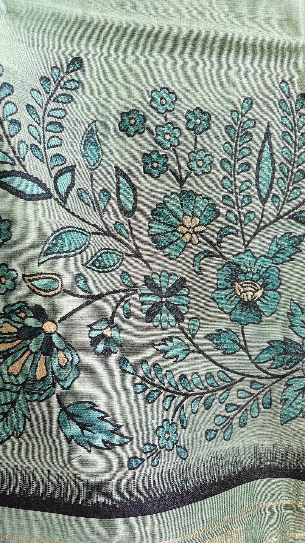Sea Green Jamdani 3-Piece Suit with Thread Woven Floral Work