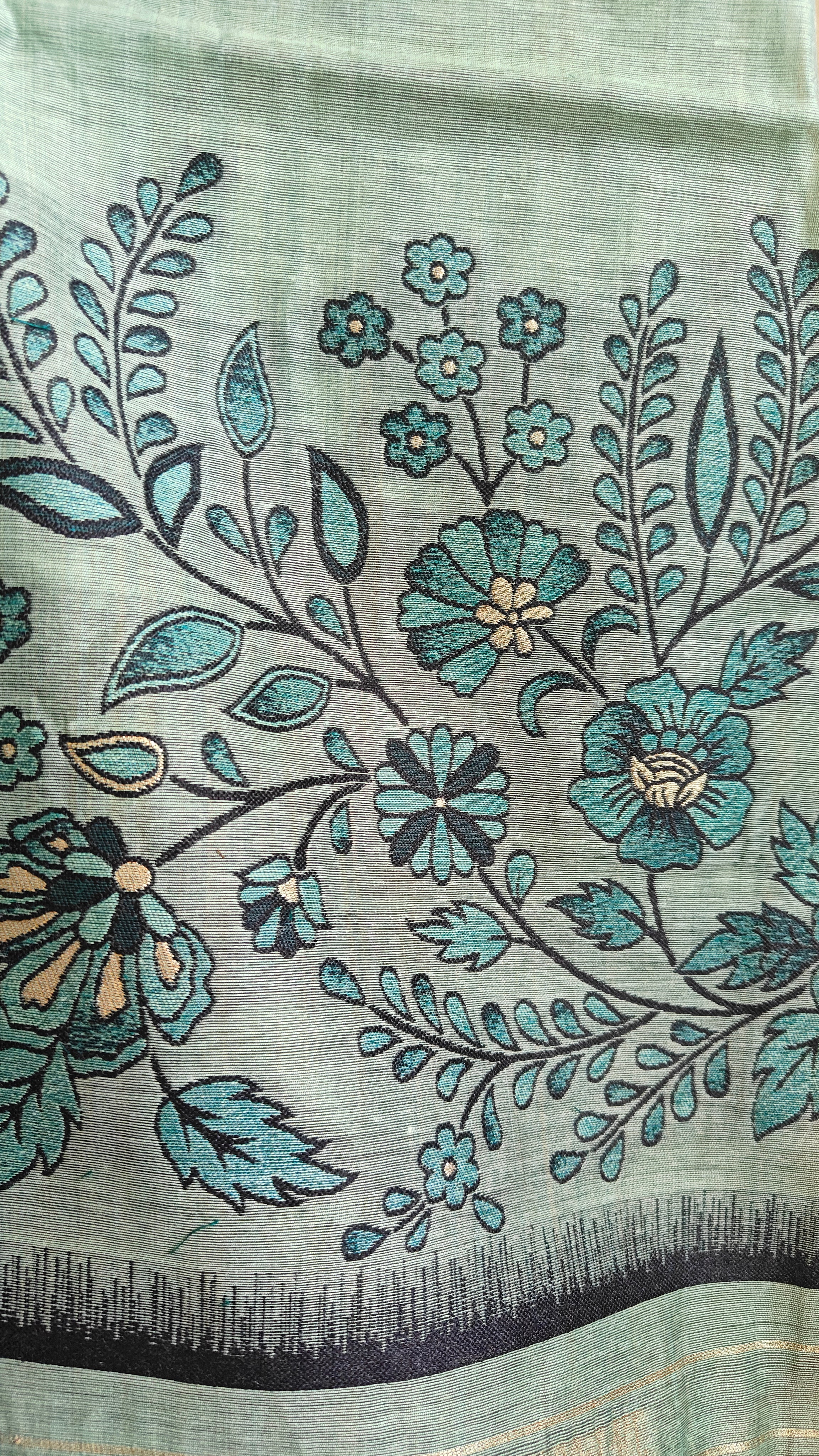 Sea Green Jamdani 3-Piece Suit with Thread Woven Floral Work