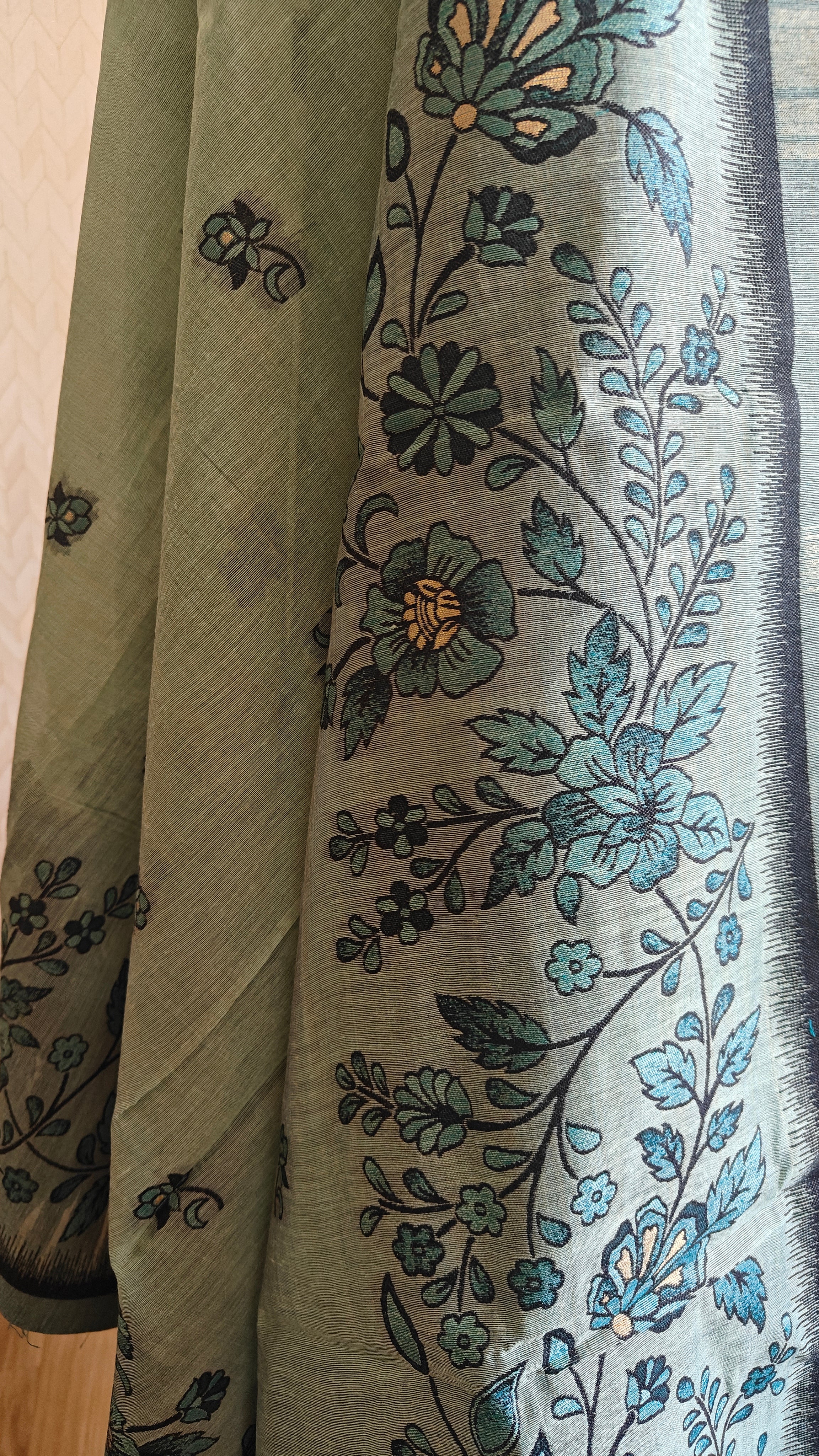 Sea Green Jamdani 3-Piece Suit with Thread Woven Floral Work