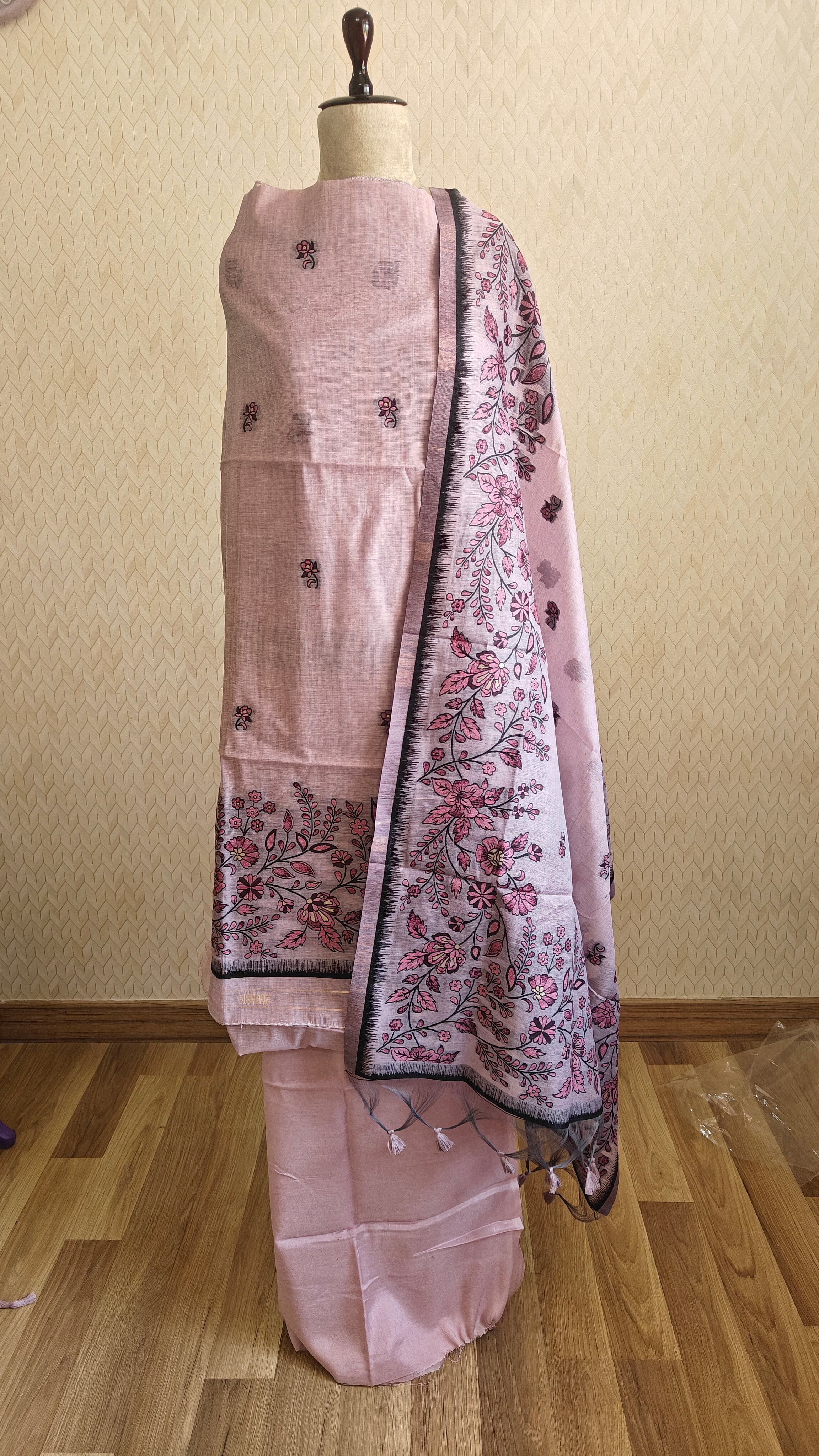 Purple Jamdani 3-Piece Suit with Thread Woven Floral Work