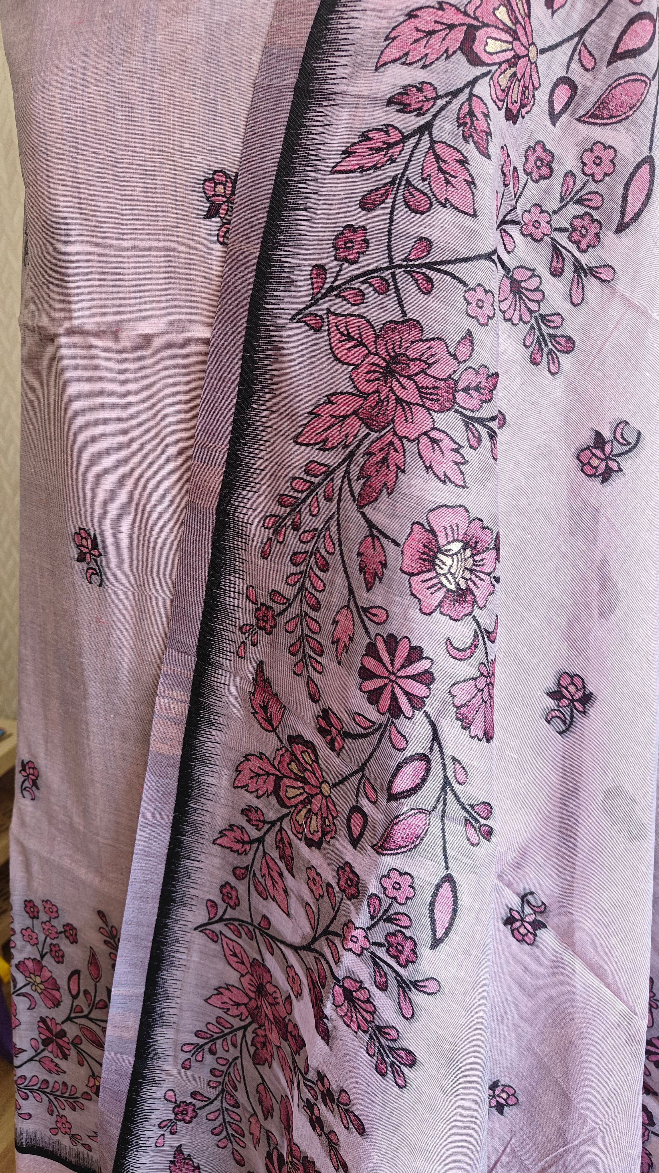 Purple Jamdani 3-Piece Suit with Thread Woven Floral Work