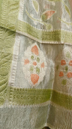 Parrot Green Tissue Silk Suit with Crushed Tissue Meenakari Dupatta