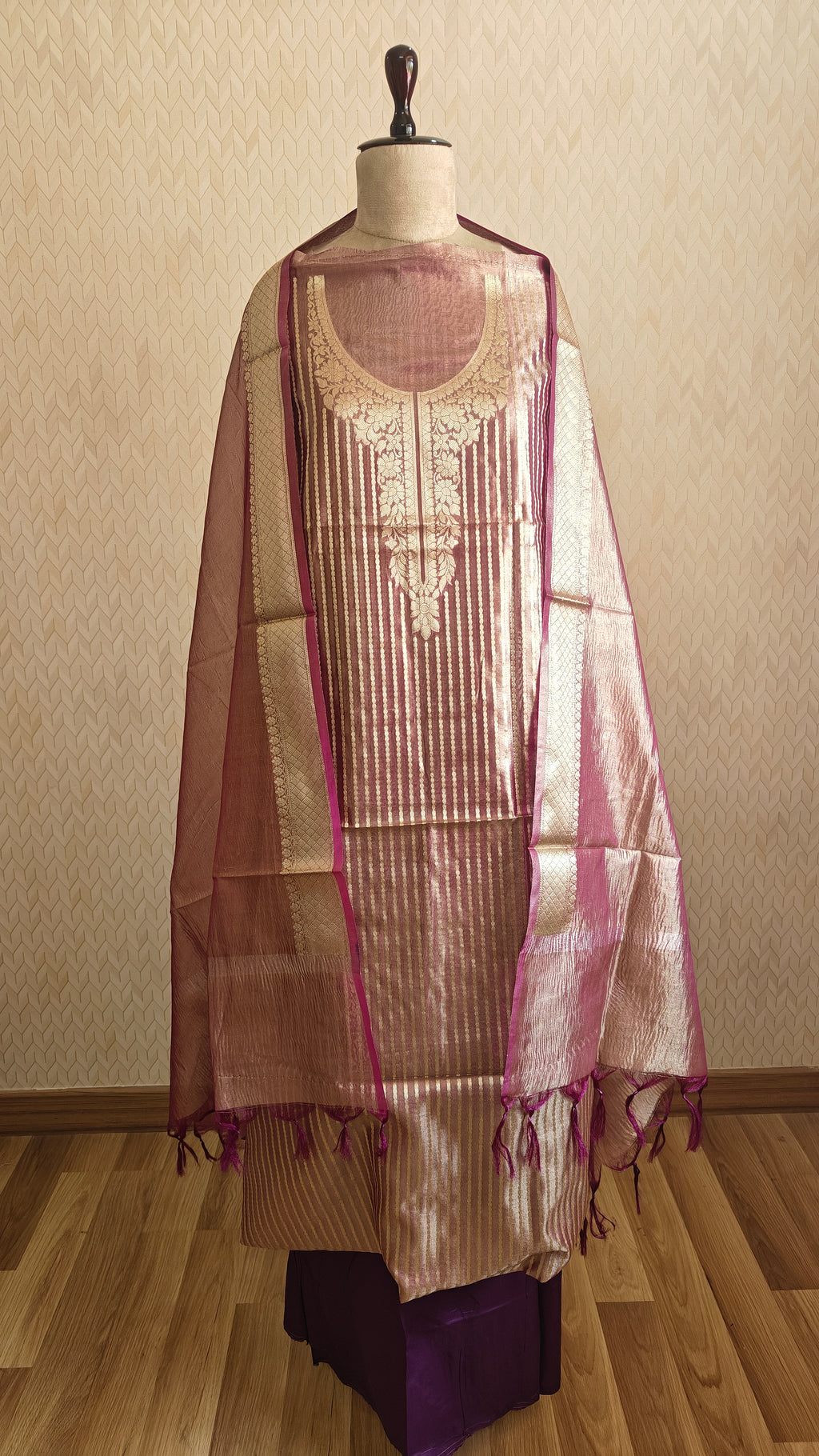 Elegant Plum Tissue Silk Suit with tissue Dupatta