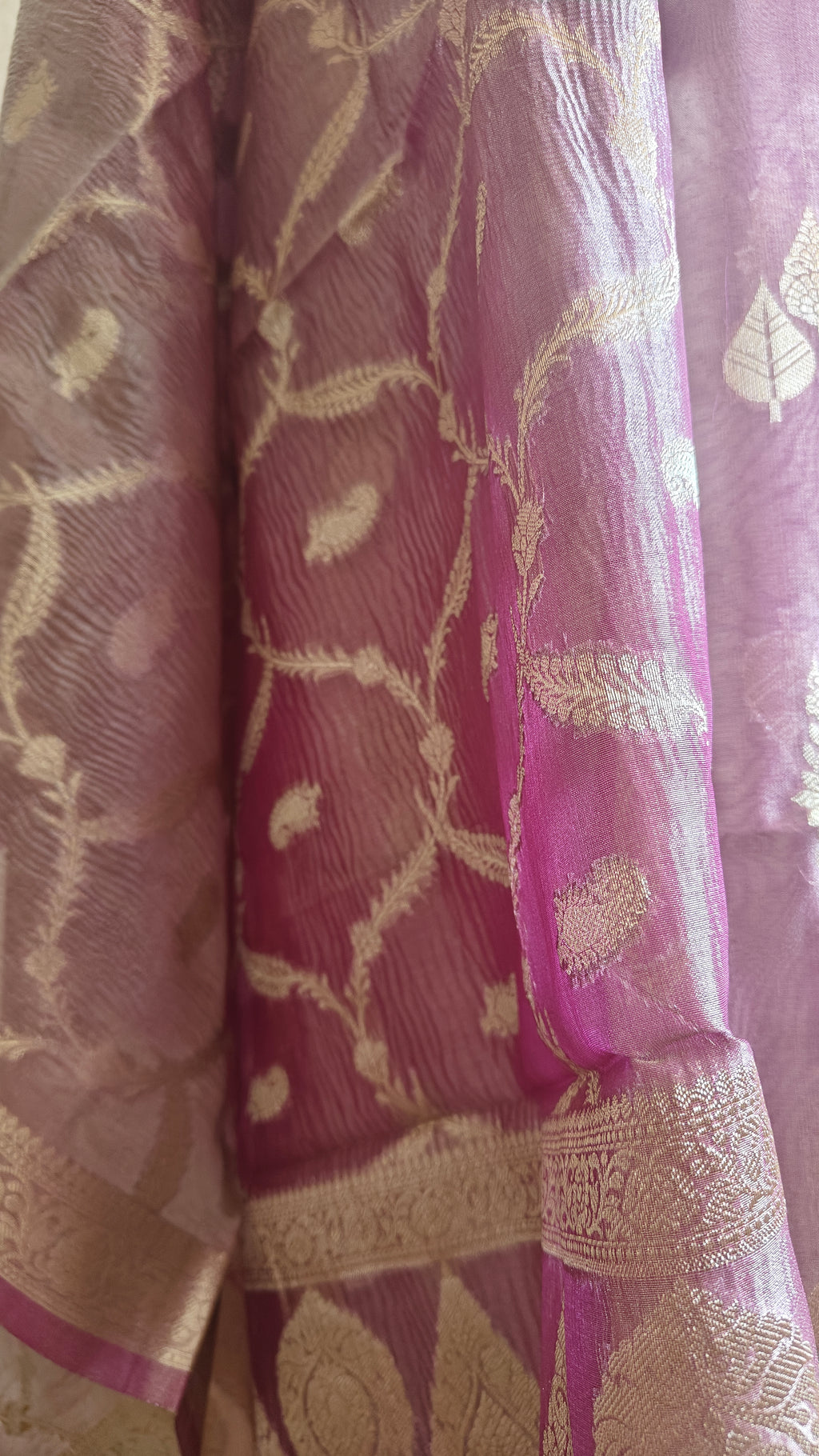 Elegant Pink Tissue Silk Suit with Crushed Tissue Dupatta