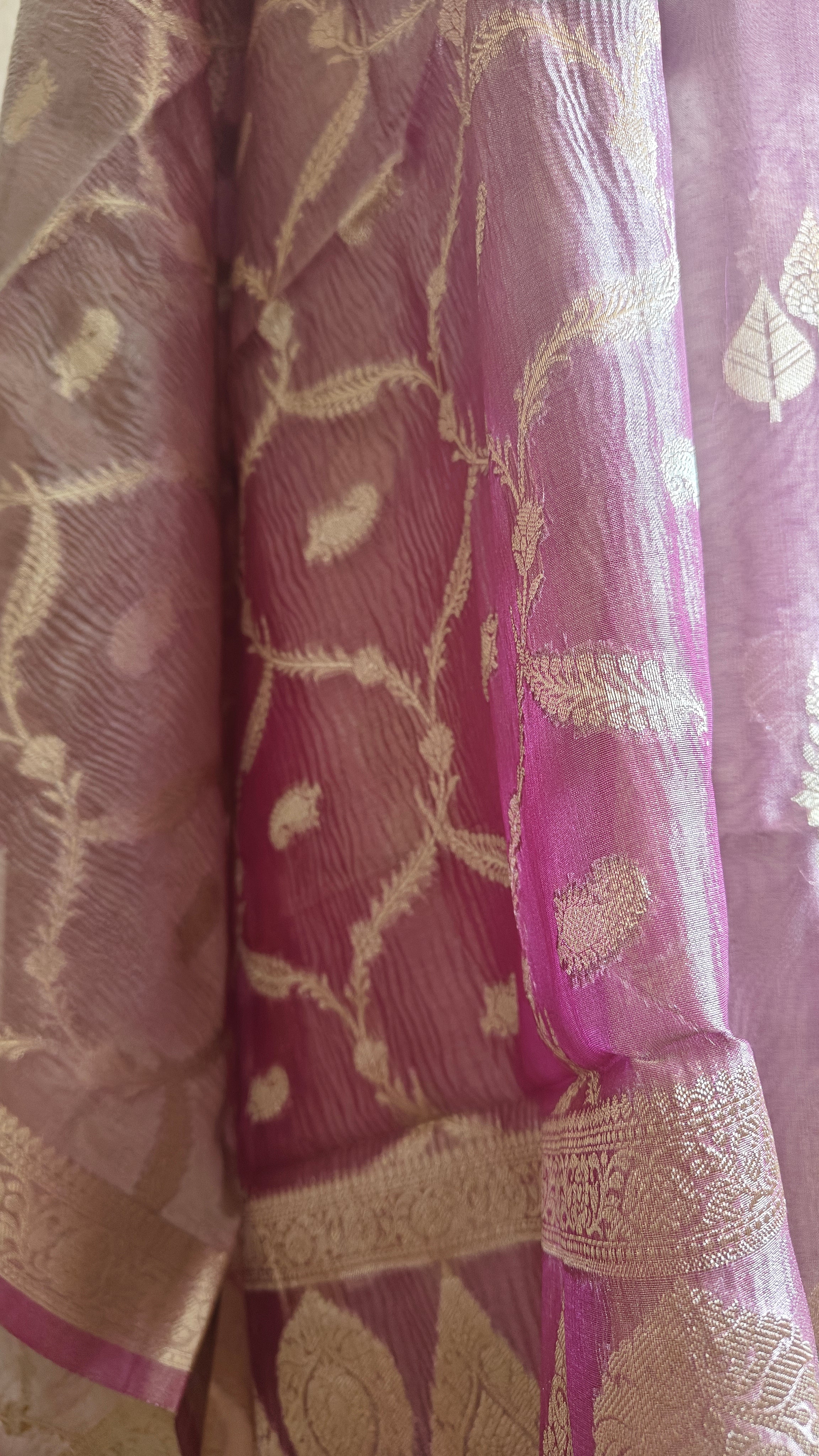 Elegant Pink Tissue Silk Suit with Crushed Tissue Dupatta