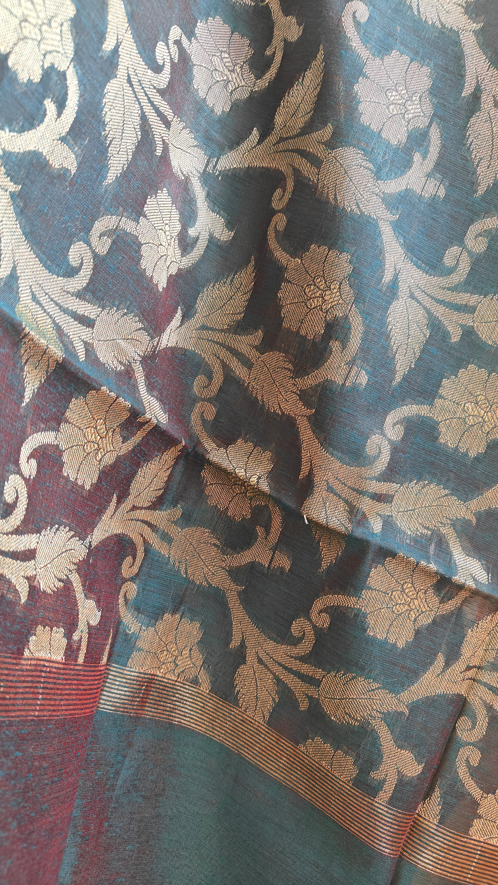 Dark blue Premium Cotton 3-Piece Suit with Banarasi Dupatta