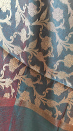 Dark blue Premium Cotton 3-Piece Suit with Banarasi Dupatta
