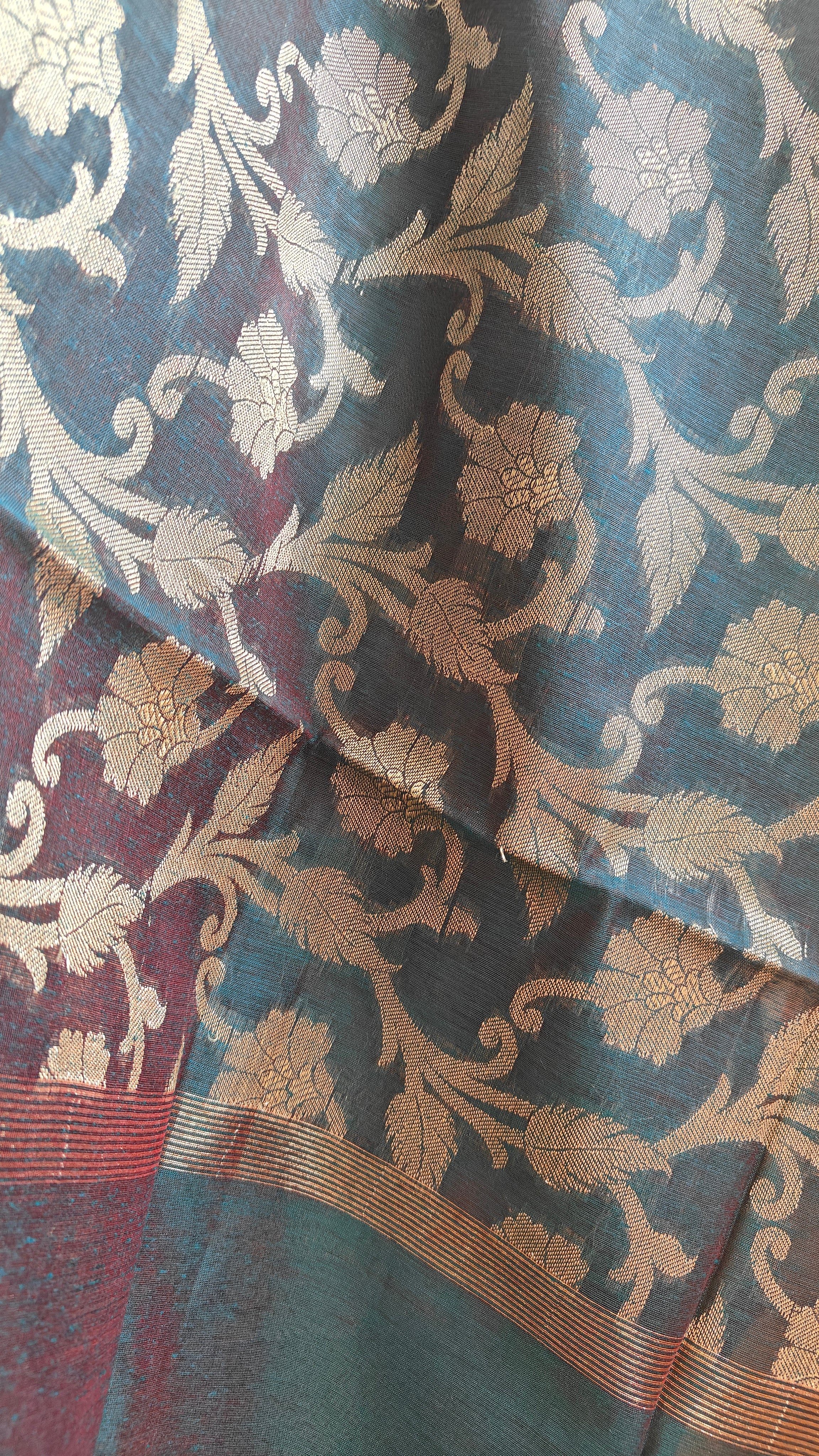 Dark blue Premium Cotton 3-Piece Suit with Banarasi Dupatta