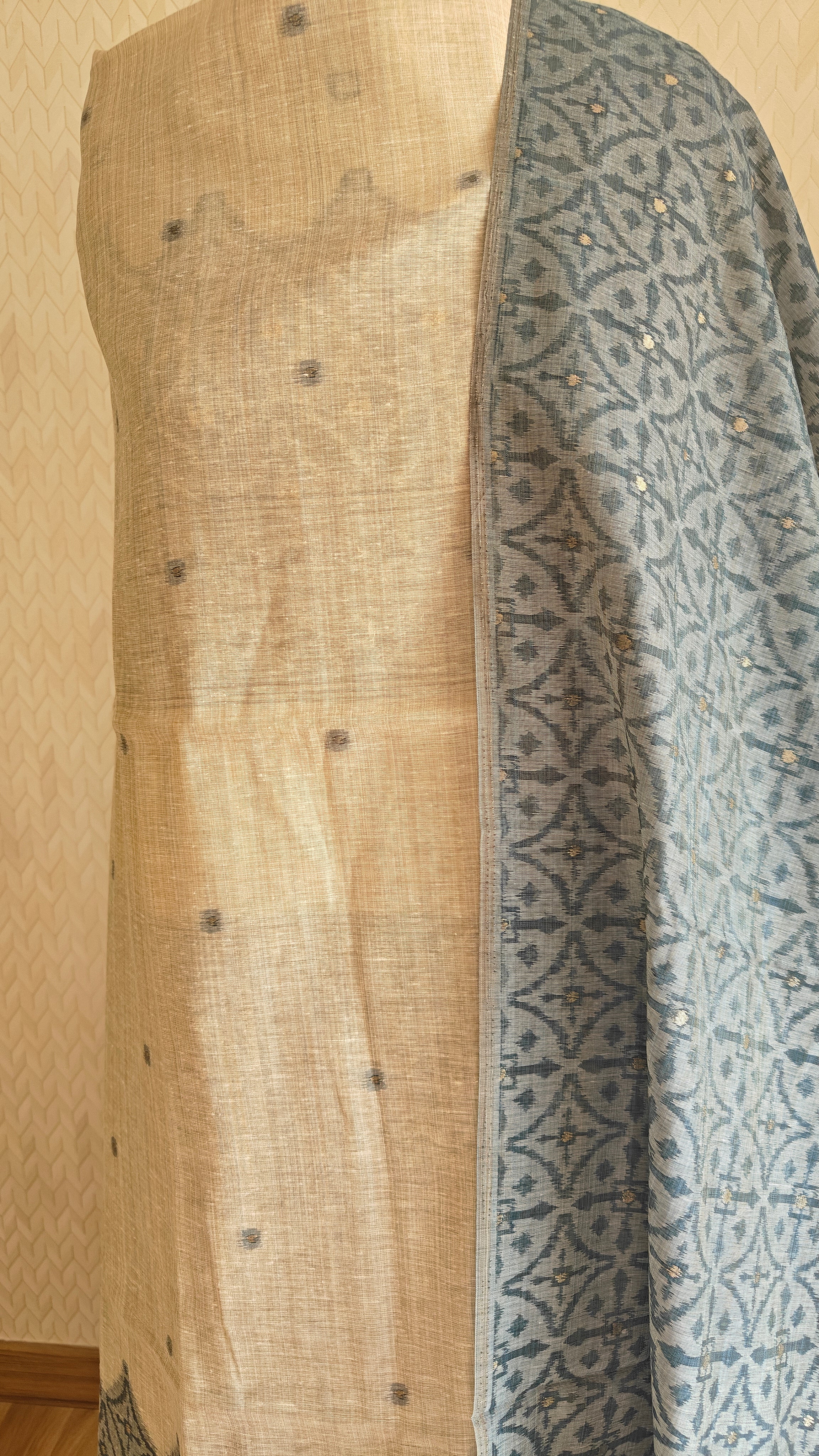 Premium Khadi Tone & Blue Linen 3-Piece Suit – Summer Comfort