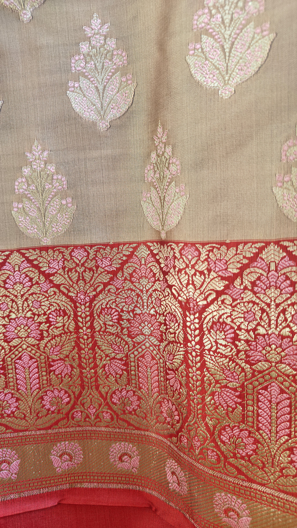 Red & Cream Silk 3-Piece Suit with Meenakari Work