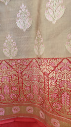 Red & Cream Silk 3-Piece Suit with Meenakari Work