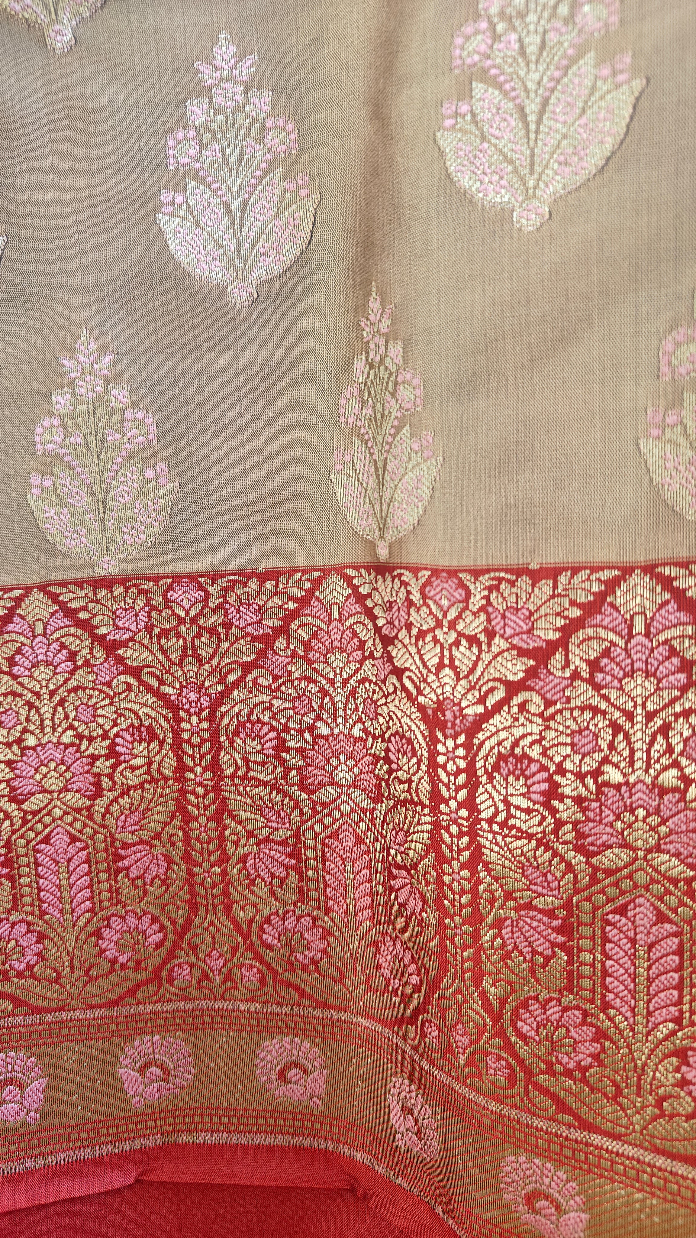 Red & Cream Silk 3-Piece Suit with Meenakari Work