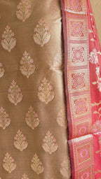 Red & Cream Silk 3-Piece Suit with Meenakari Work