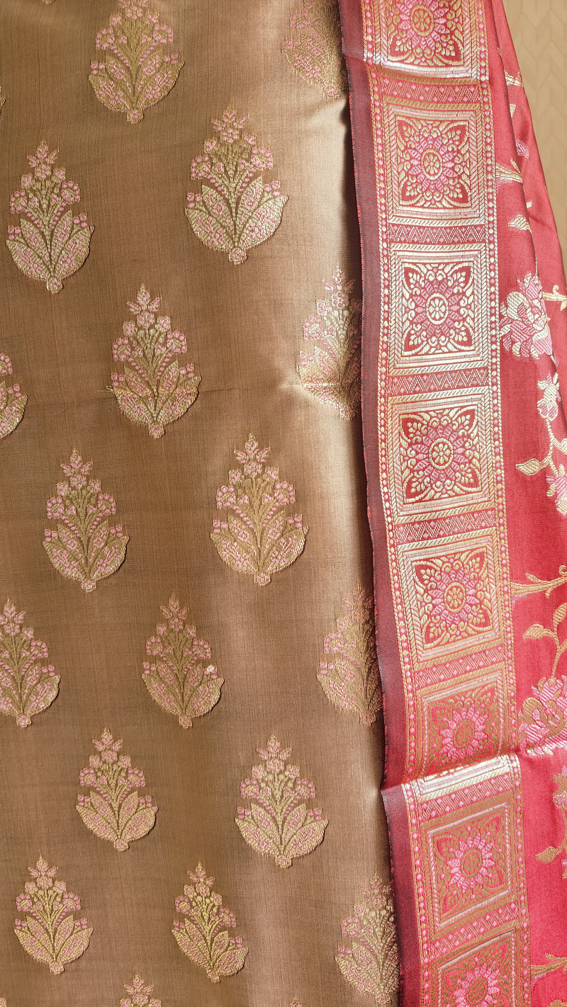 Red Cream Silk Suit Meenakari
