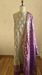 Purple & Sea Green Silk 3-Piece Suit with Banarasi Dupatta