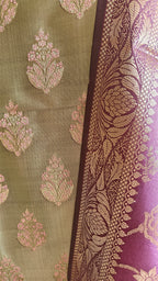 Purple & Sea Green Silk 3-Piece Suit with Banarasi Dupatta