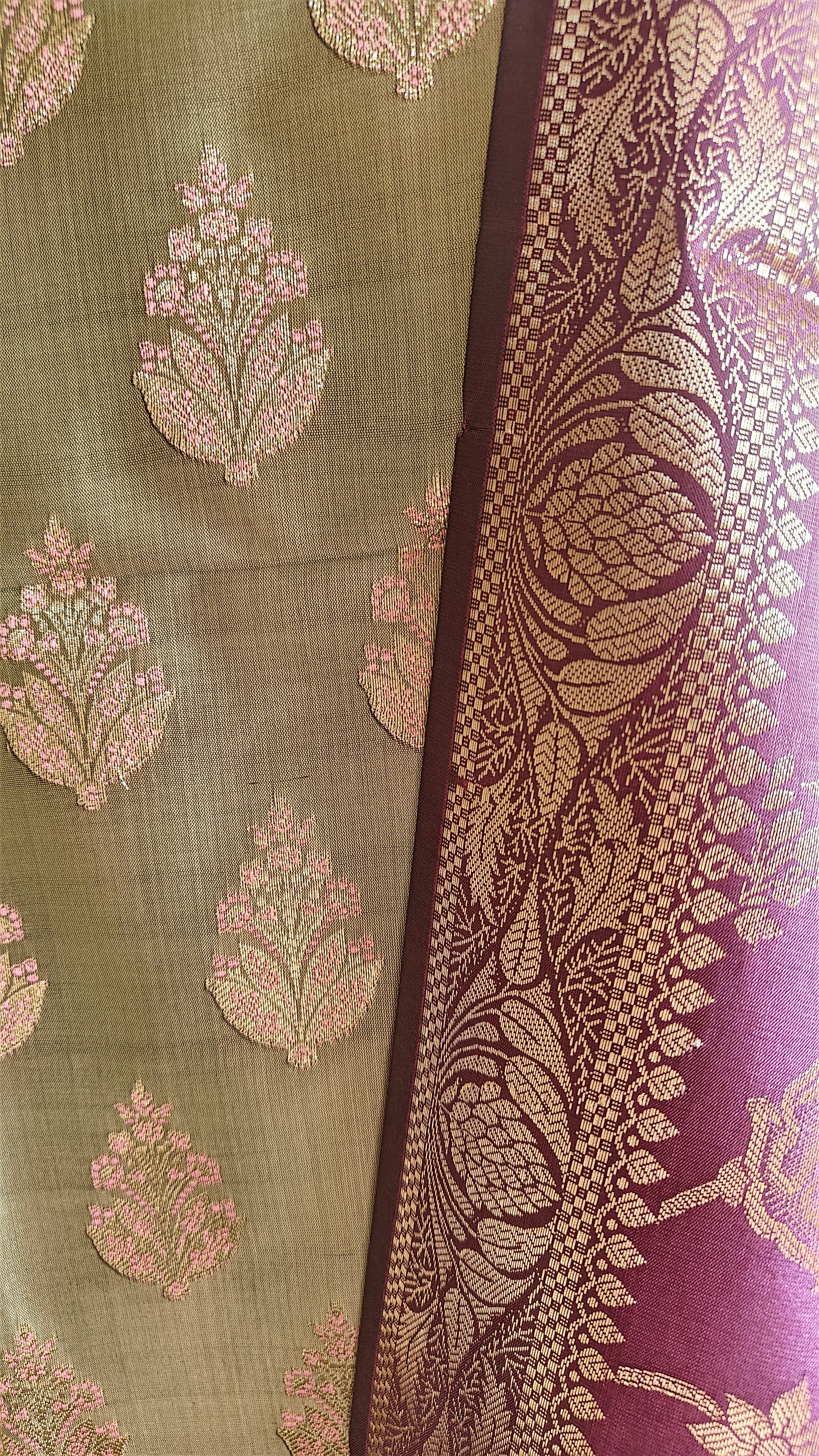 Purple & Sea Green Silk 3-Piece Suit with Banarasi Dupatta