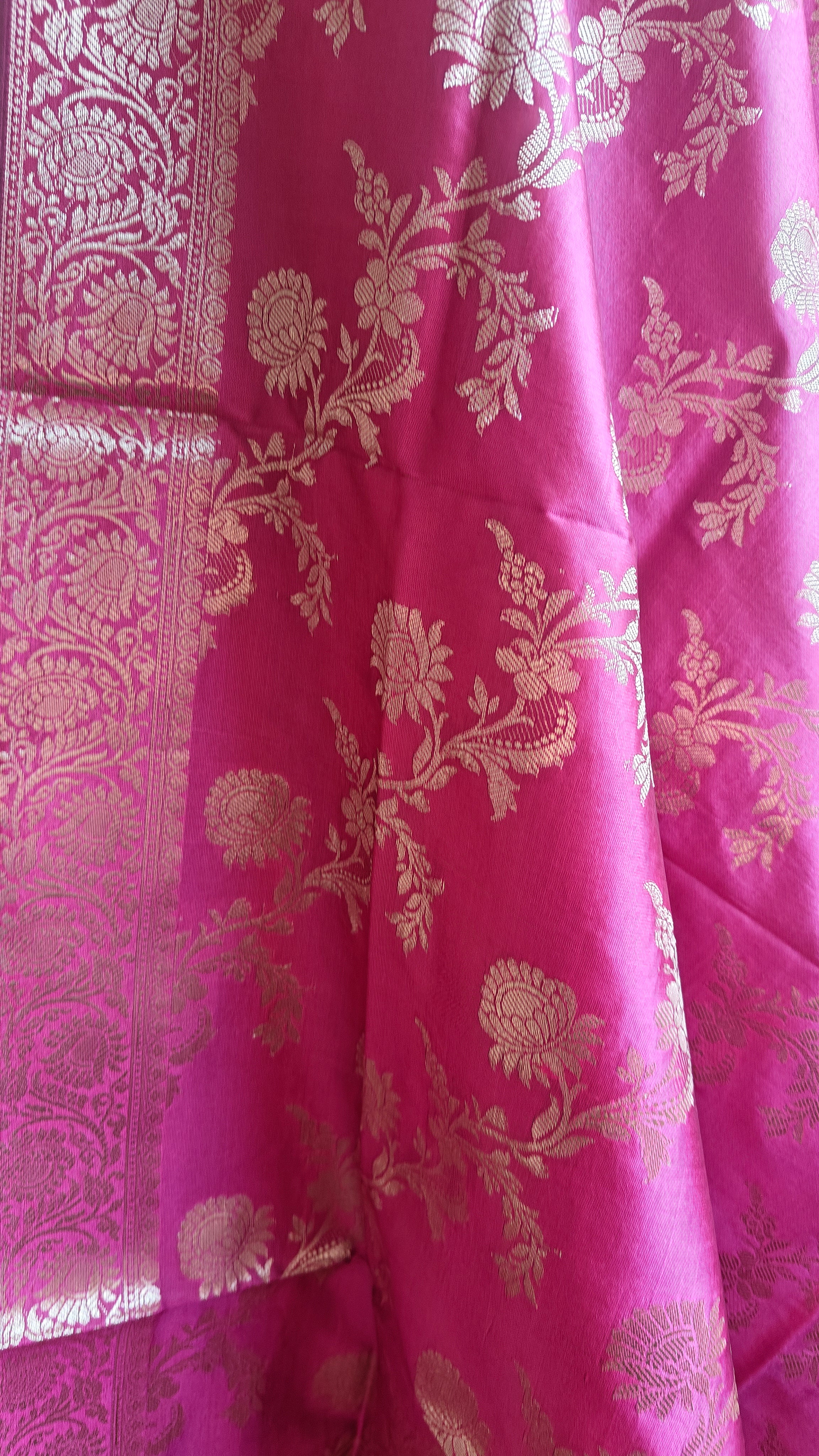 Golden & Pink Contrast Silk 3-Piece Suit with Banarasi Dupatta