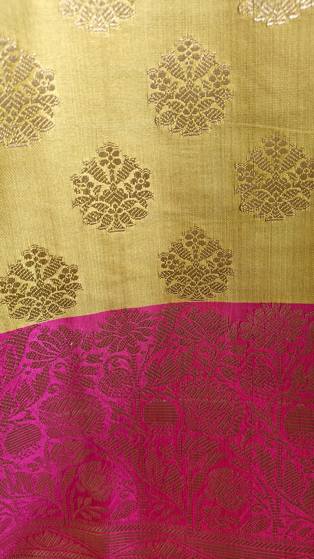 Golden & Pink Contrast Silk 3-Piece Suit with Banarasi Dupatta