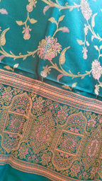Light & Dark Ferozi Silk 3-Piece Suit with Meenakari Work
