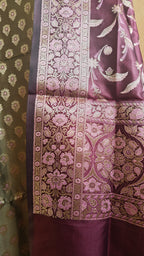 Olive & Purple Contrast Silk 3-Piece Suit with Banarasi Dupatta