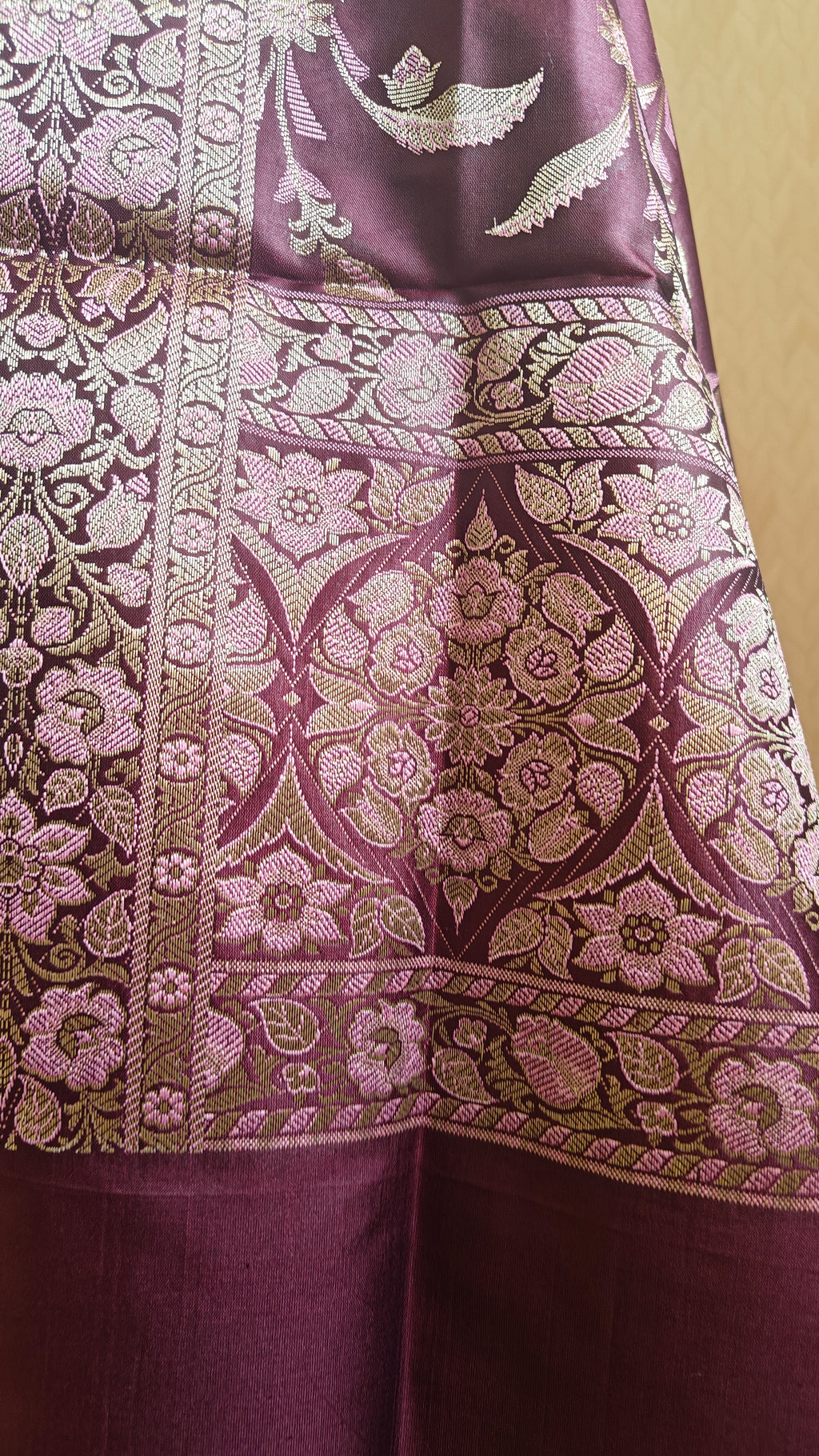 Olive & Purple Contrast Silk 3-Piece Suit with Banarasi Dupatta