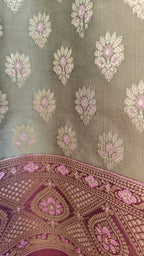 Olive & Purple Contrast Silk 3-Piece Suit with Banarasi Dupatta