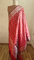 Red & Rust Silk 3-Piece Suit with Banarasi Dupatta