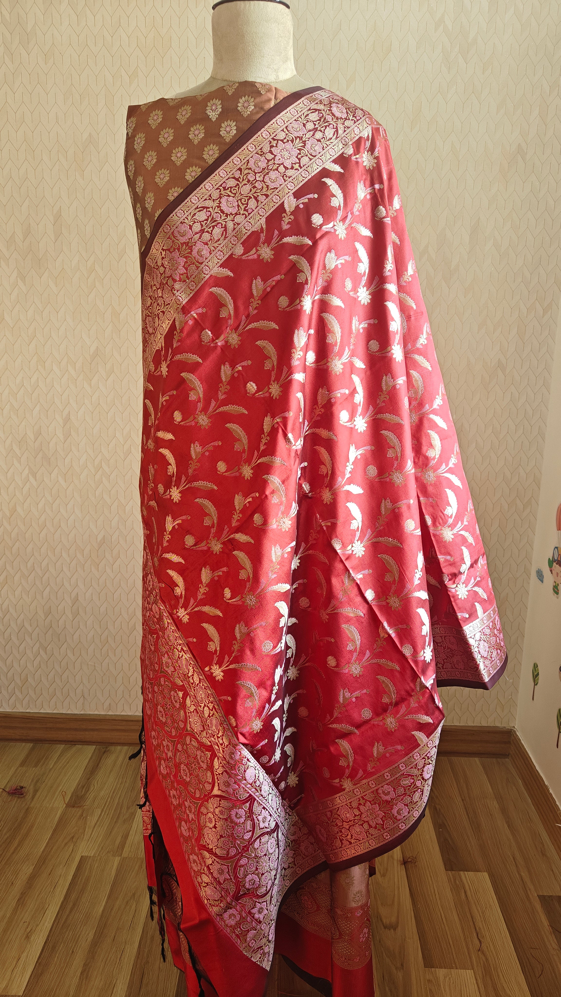 Red & Rust Silk 3-Piece Suit with Banarasi Dupatta