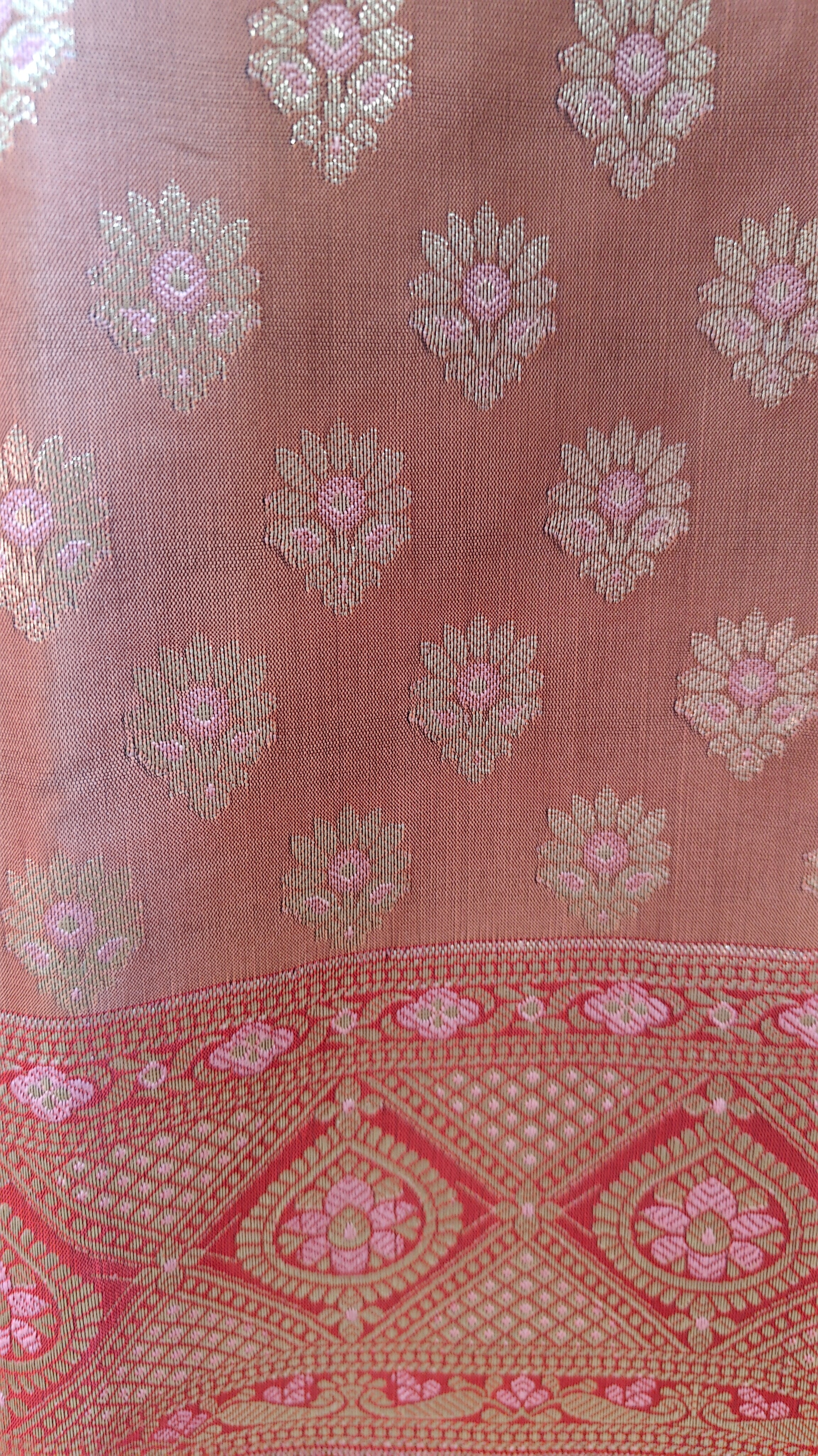Red & Rust Silk 3-Piece Suit with Banarasi Dupatta