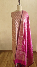 Light Rust & Pink Contrast Silk 3-Piece Suit with Banarasi Dupatta