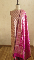 Light Rust & Pink Contrast Silk 3-Piece Suit with Banarasi Dupatta