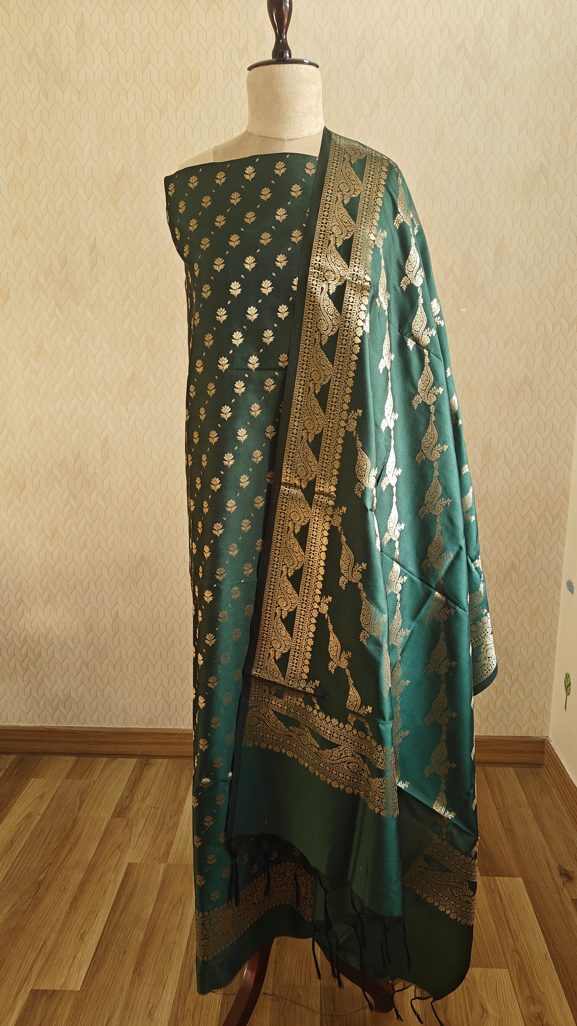 Mendhi Katan Silk 3-Piece Suit