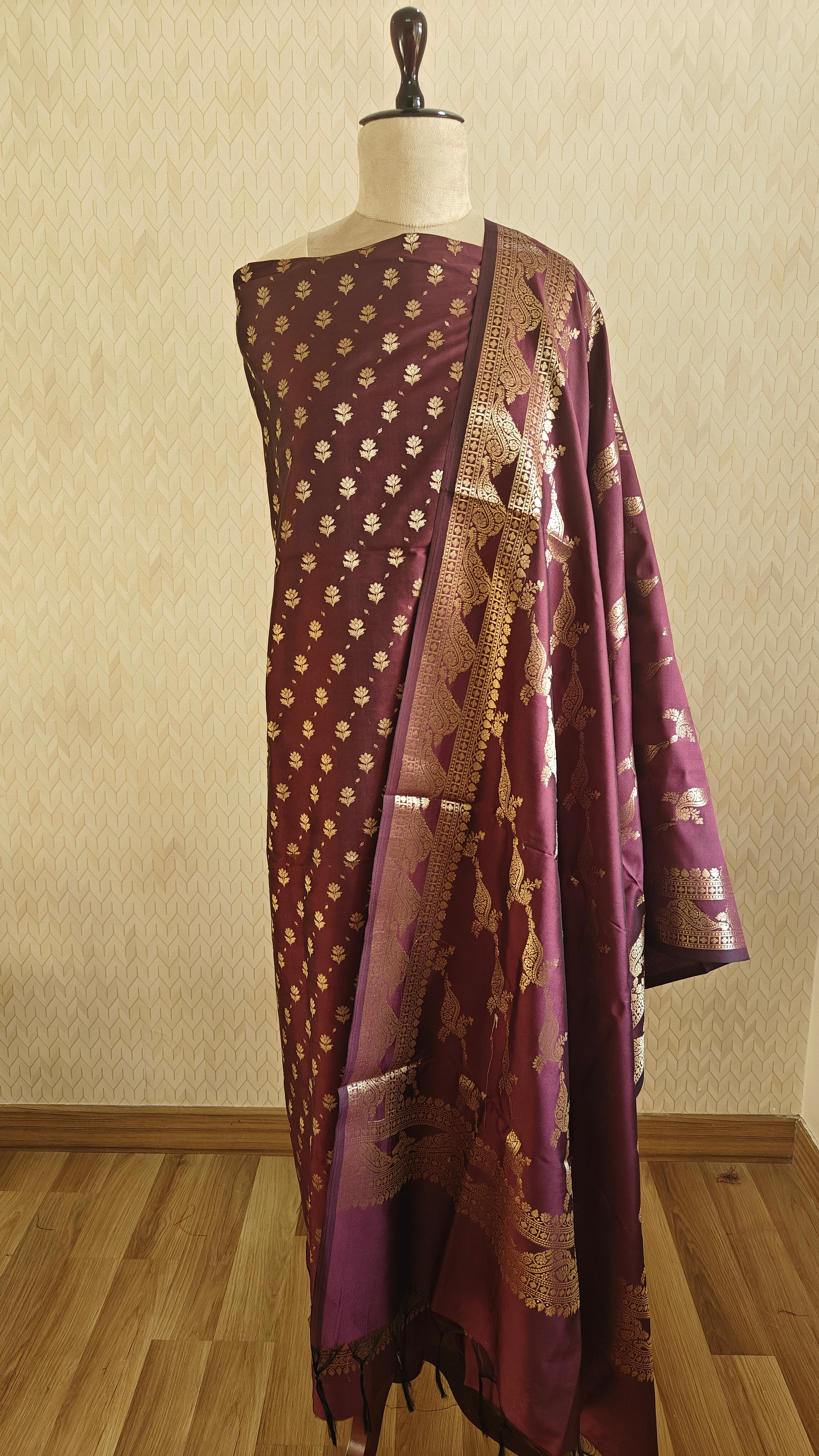 Maroon Katan Silk 3-Piece Suit