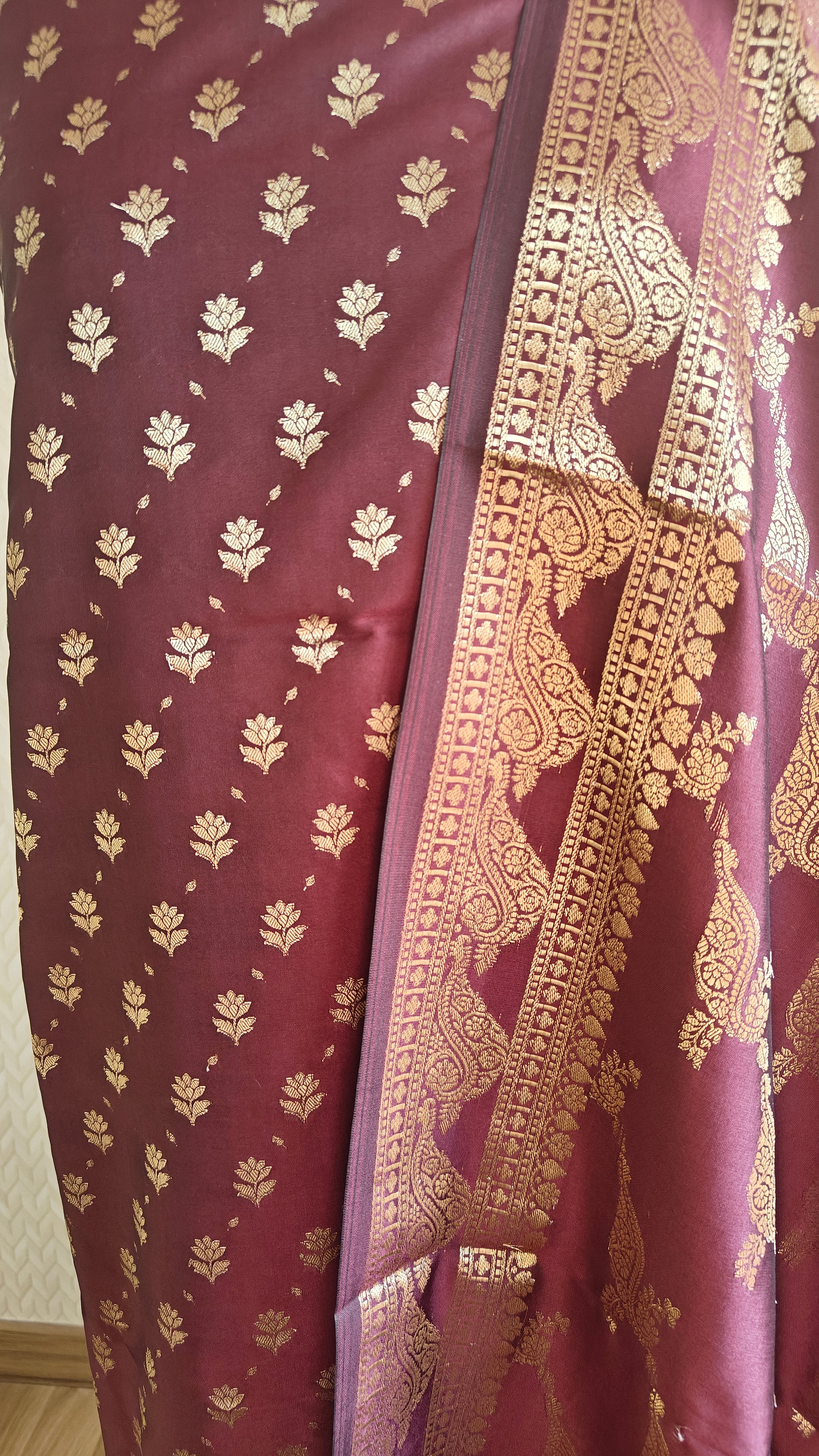 Maroon Katan Silk 3-Piece Suit