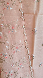 Peach Linen Suit with Floral Embroidery Dupatta