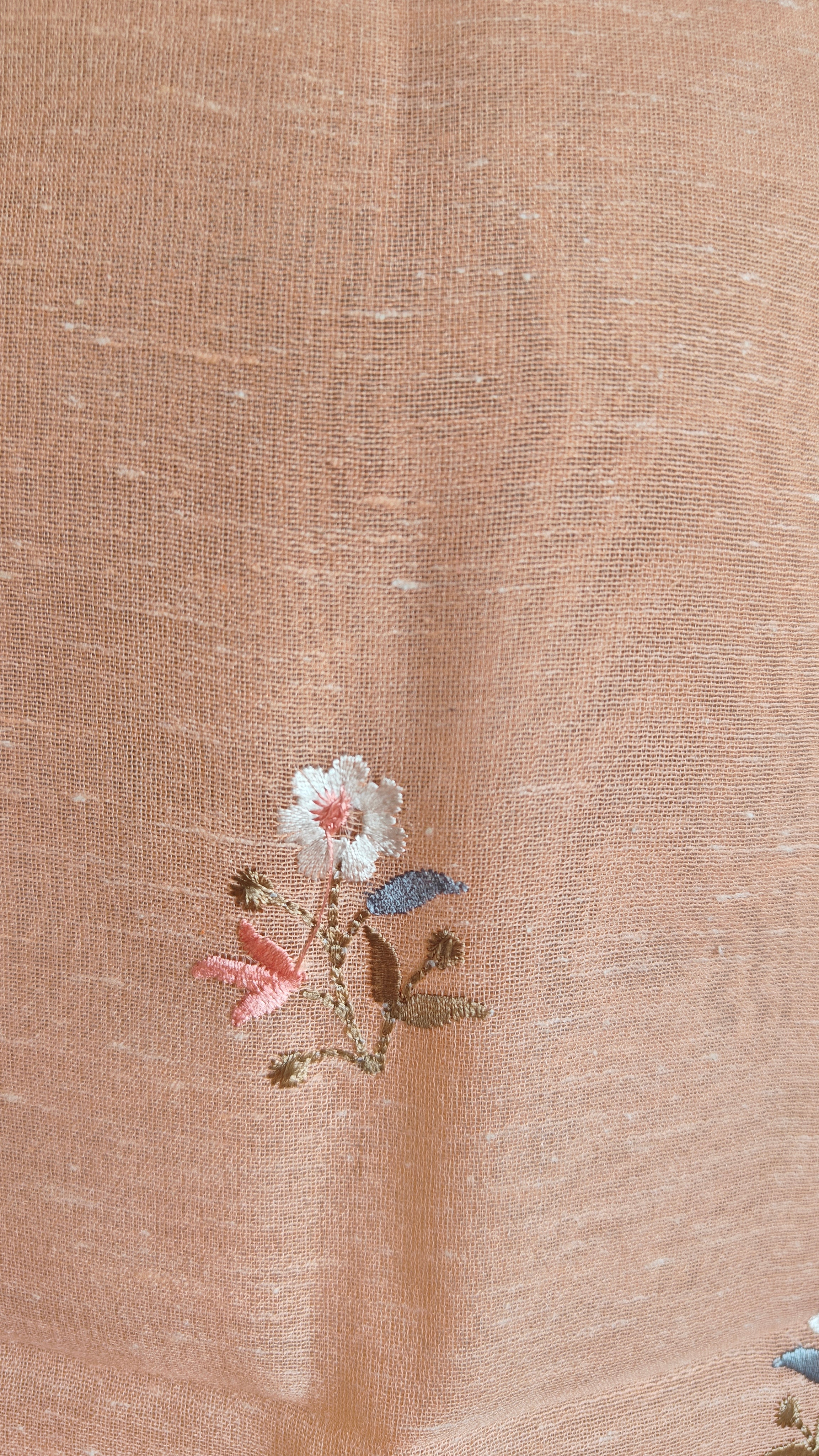 Peach Linen Suit with Floral Embroidery Dupatta
