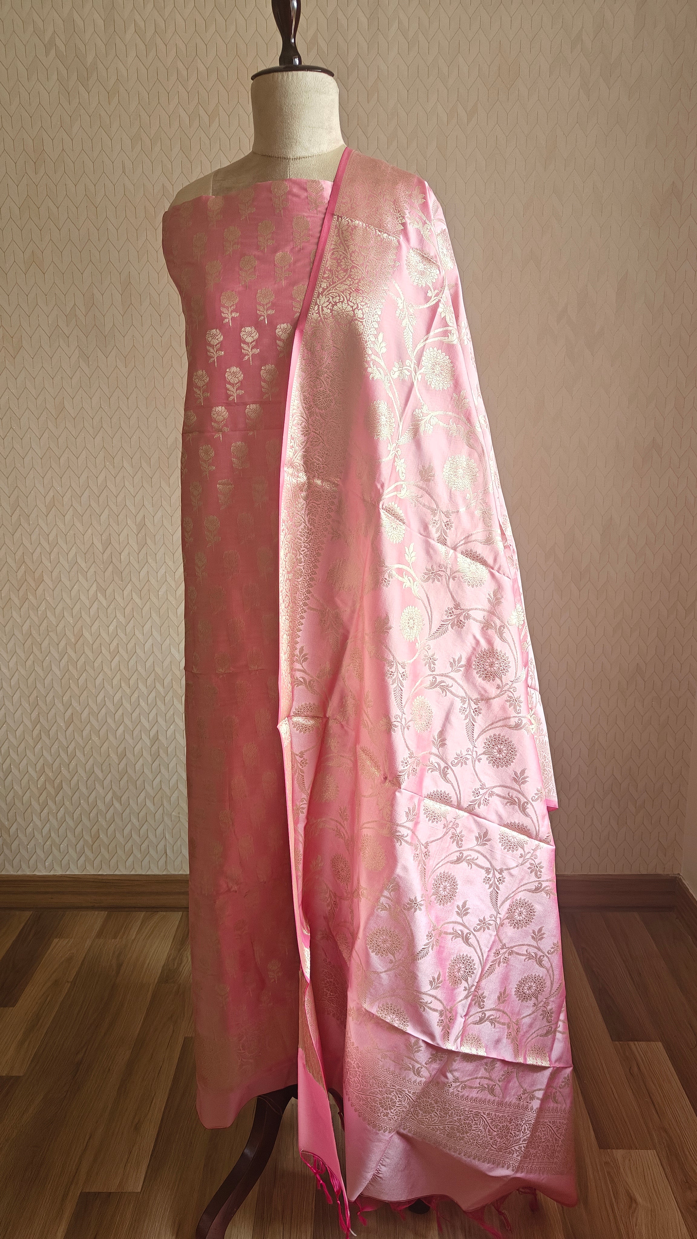 Baby Pink Premium Silk 3-Piece Suit with Banarasi Dupatta