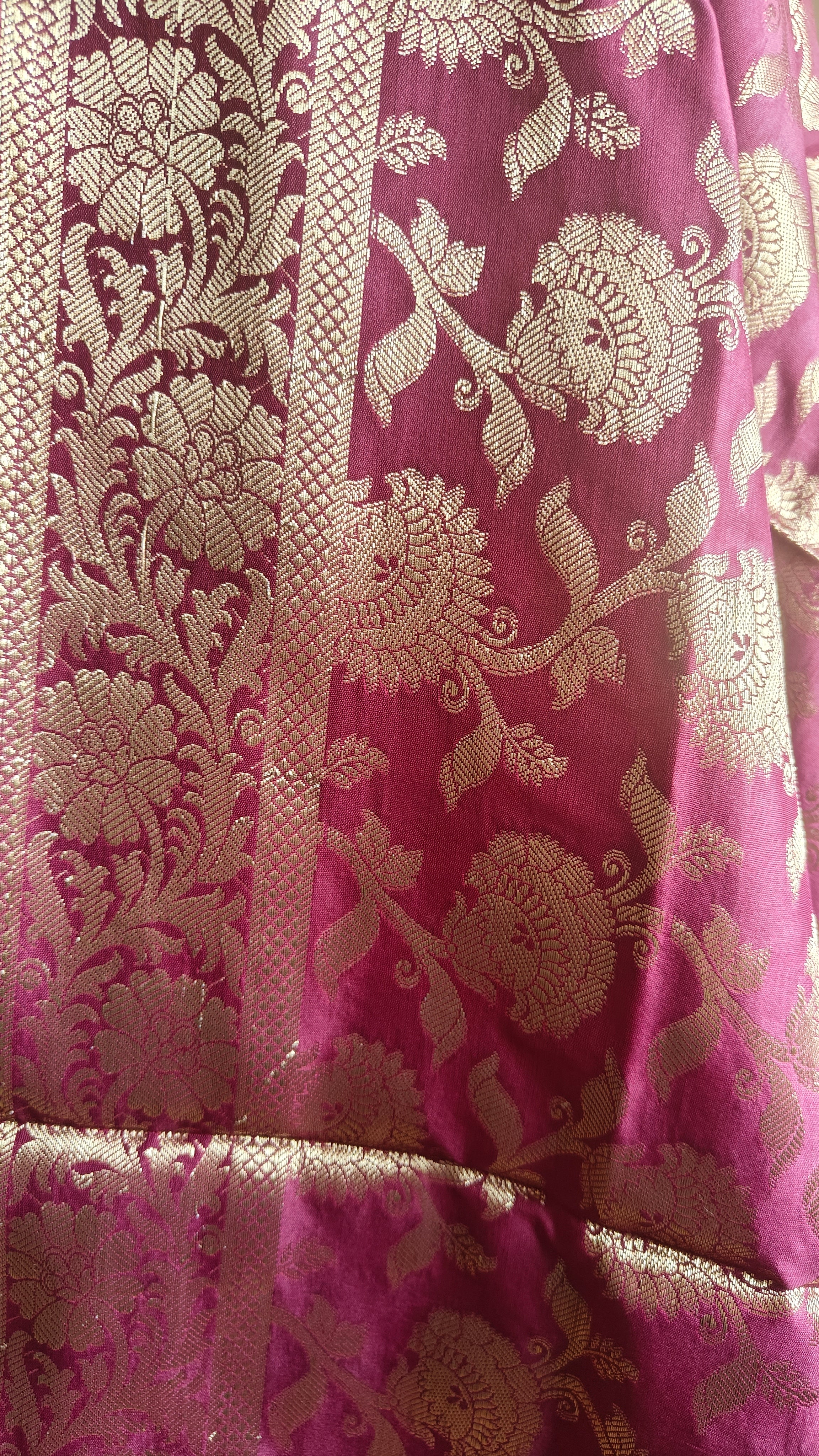 Premium Katan Silk Wine 3-Piece Suit with Golden Zari